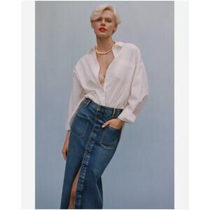 Anthropologie Pilcro Denim Button Front Midi Skirt Womens Size 4 Medium Wash